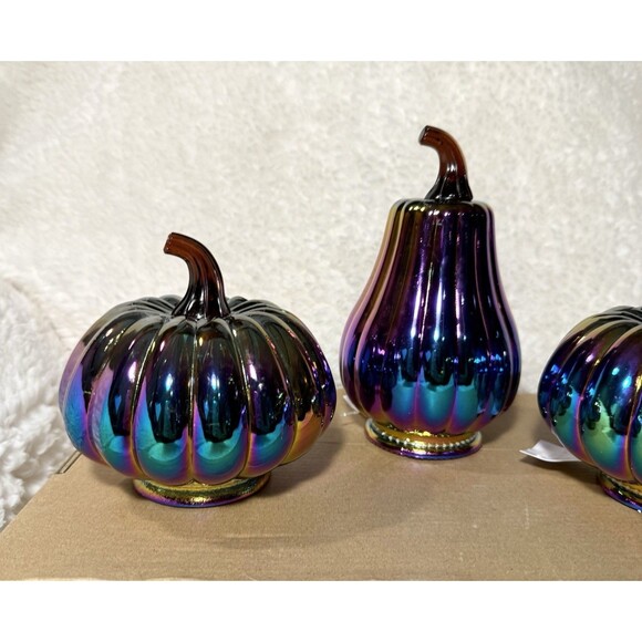 Set of 3 Dark Iridescent Glass Pumpkins Target Halloween - NEW - Picture 3 of 5